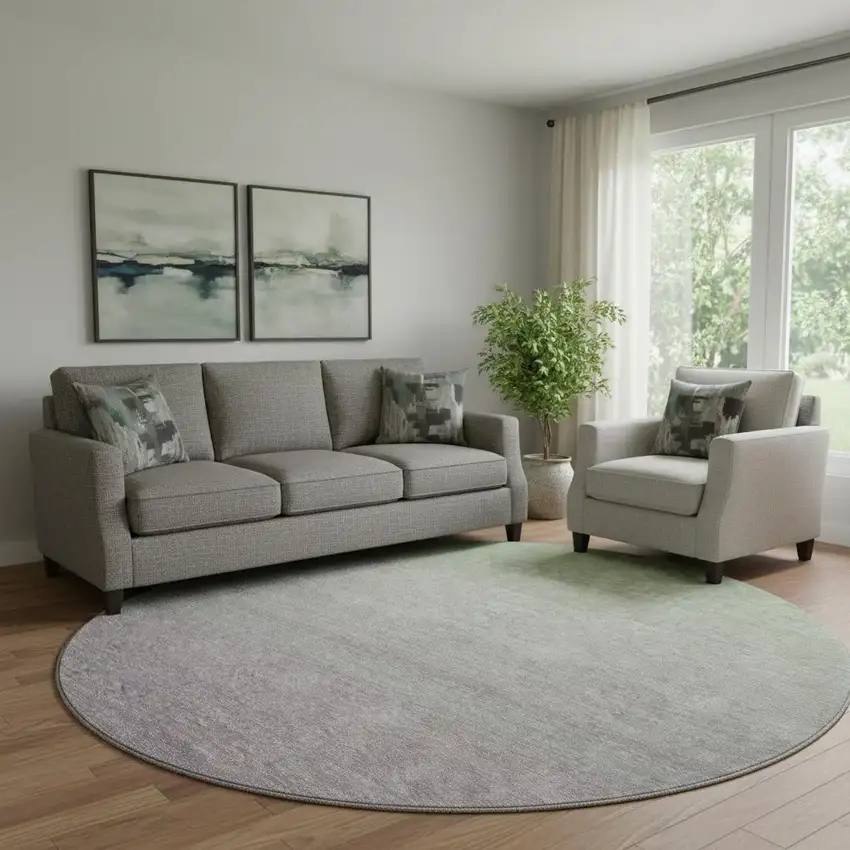 8' Artichoke Green And Lavender Ombre Washable Round Rug With UV Protection Photo 1