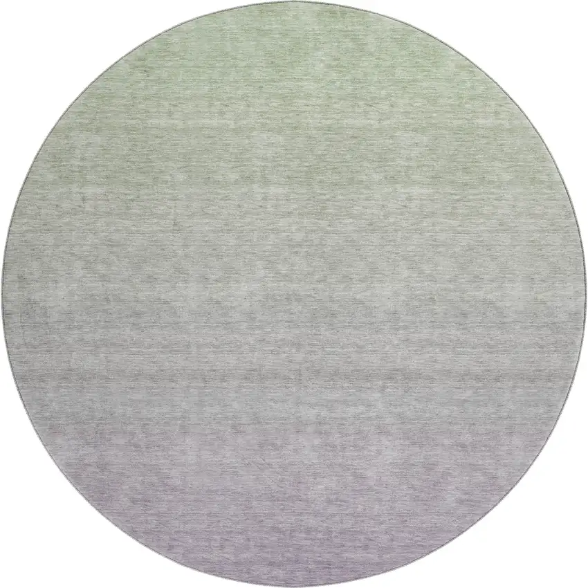 8' Artichoke Green And Lavender Ombre Washable Round Rug With UV Protection Photo 1