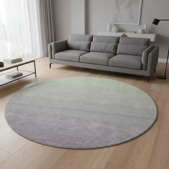8' Artichoke Green And Lavender Ombre Washable Round Rug With UV Protection Photo 2