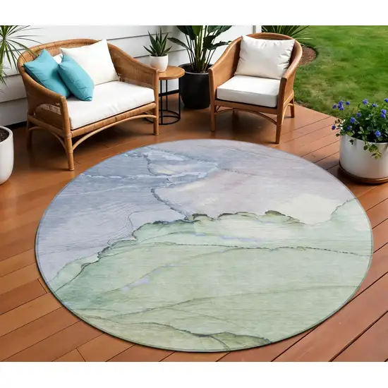 8' Artichoke Green And Lavender Round Abstract Washable Indoor Outdoor Area Rug Photo 2