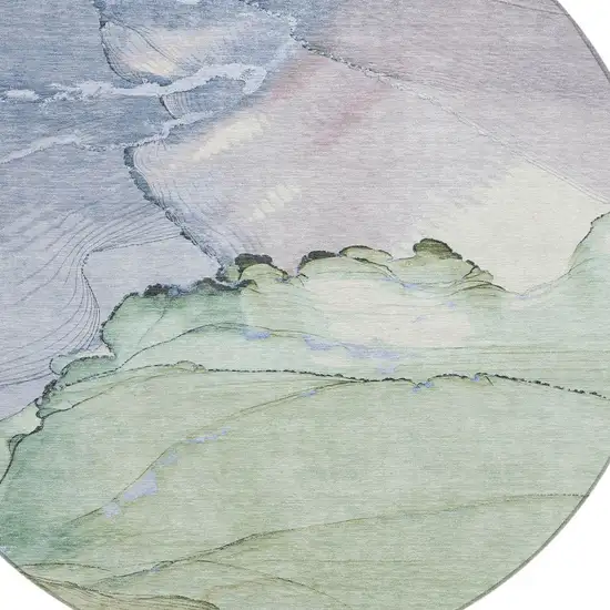 8' Artichoke Green And Lavender Round Abstract Washable Indoor Outdoor Area Rug Photo 8