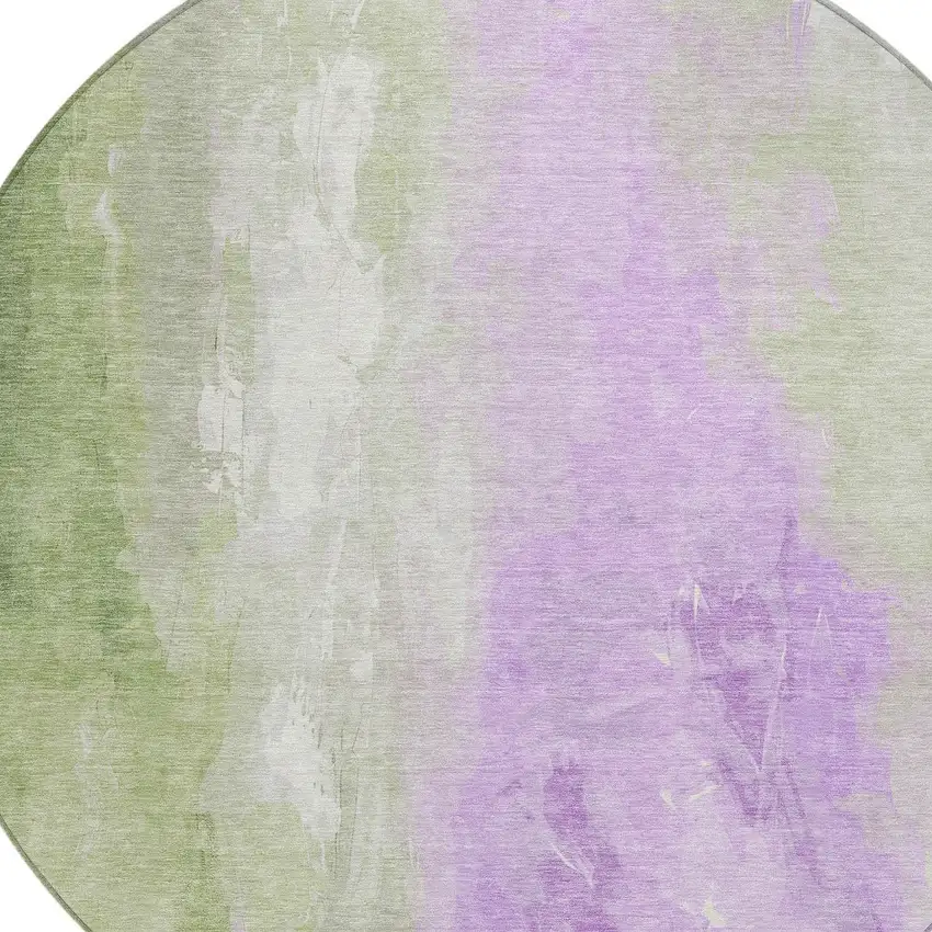 8' Artichoke Green And Lavender Round Abstract Washable Indoor Outdoor Area Rug Photo 8