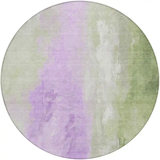 8' Artichoke Green And Lavender Round Abstract Washable Indoor Outdoor Area Rug Photo 4
