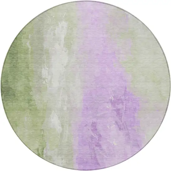 8' Artichoke Green And Lavender Round Abstract Washable Indoor Outdoor Area Rug Photo 1