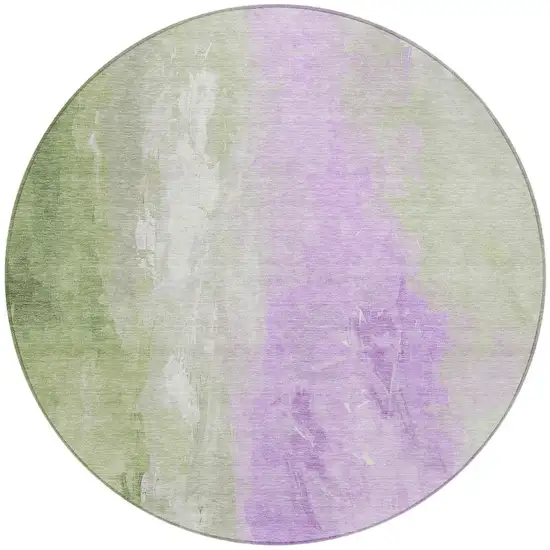 8' Artichoke Green And Lavender Round Abstract Washable Indoor Outdoor Area Rug Photo 3