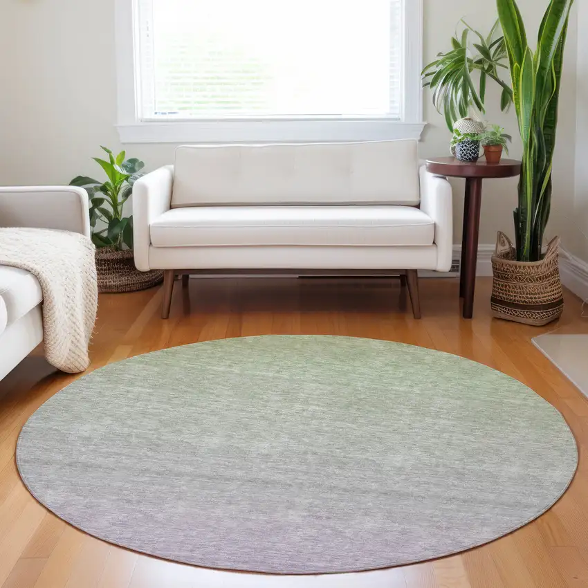 8' Artichoke Green And Lavender Round Ombre Washable Indoor Outdoor Area Rug Photo 7