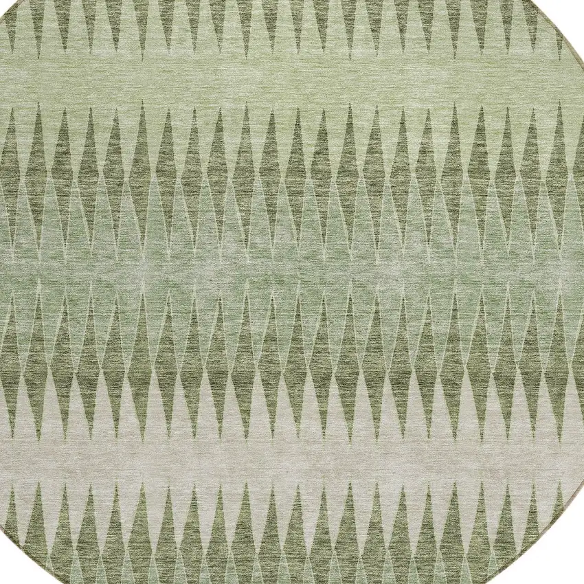 8' Artichoke Green And Light Green Round Striped Washable Indoor Outdoor Area Rug Photo 4