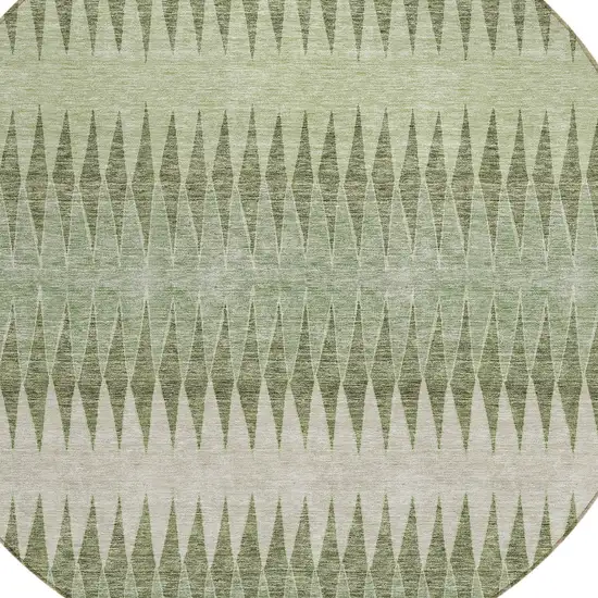 8' Artichoke Green And Light Green Round Striped Washable Indoor Outdoor Area Rug Photo 4