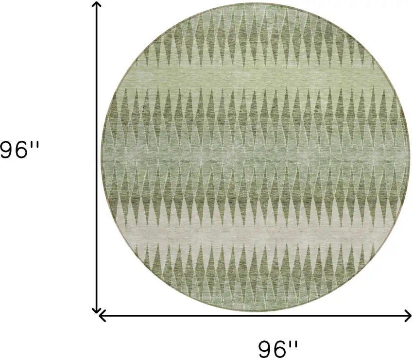 8' Artichoke Green And Light Green Round Striped Washable Indoor Outdoor Area Rug Photo 3