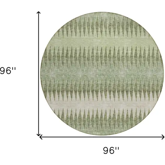 8' Artichoke Green And Light Green Round Striped Washable Indoor Outdoor Area Rug Photo 3