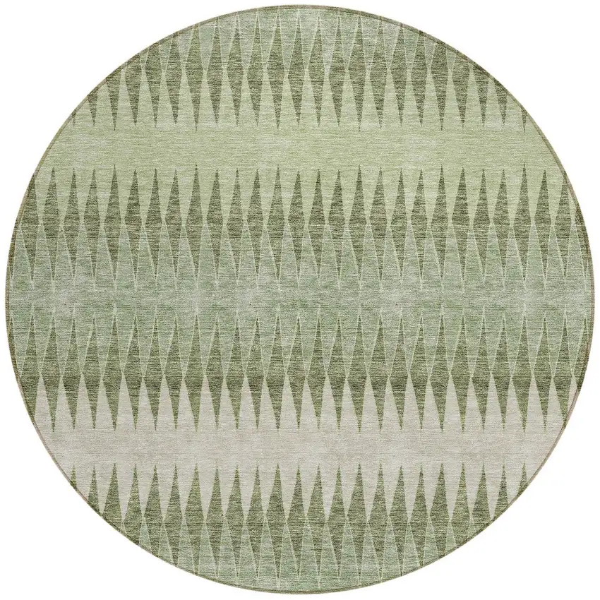 8' Artichoke Green And Light Green Round Striped Washable Indoor Outdoor Area Rug Photo 5