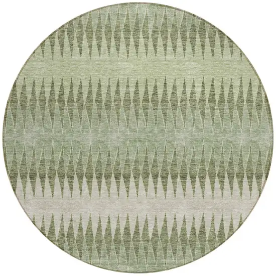 8' Artichoke Green And Light Green Round Striped Washable Indoor Outdoor Area Rug Photo 5