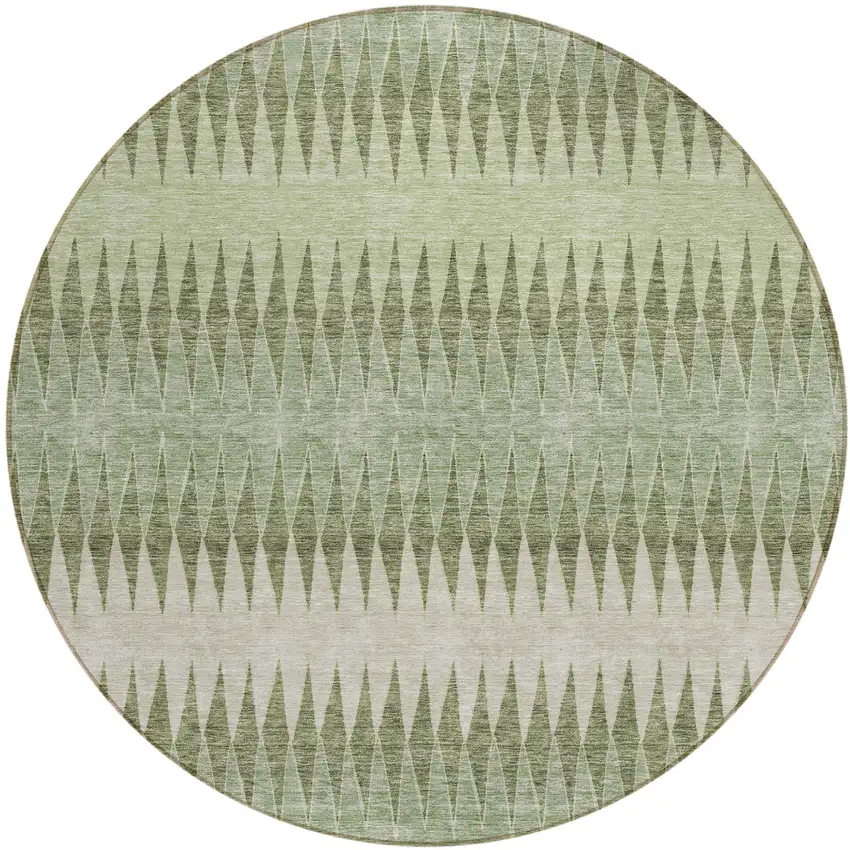8' Artichoke Green And Light Green Round Striped Washable Indoor Outdoor Area Rug Photo 2