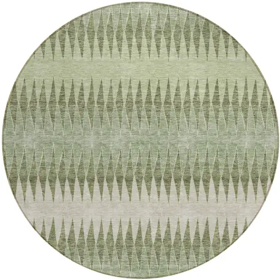8' Artichoke Green And Light Green Round Striped Washable Indoor Outdoor Area Rug Photo 2