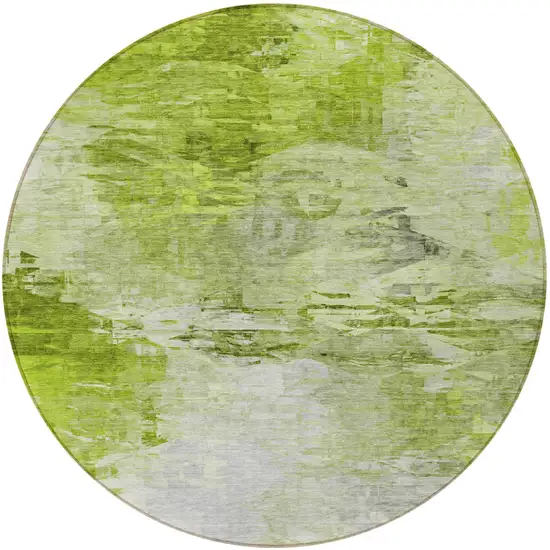 8' Artichoke Green And Lime Green Round Abstract Washable Indoor Outdoor Area Rug Photo 6