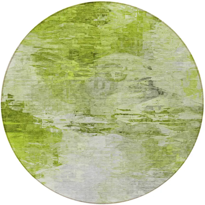 8' Artichoke Green And Lime Green Round Abstract Washable Indoor Outdoor Area Rug Photo 6