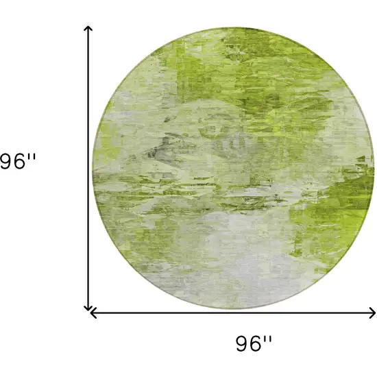 8' Artichoke Green And Lime Green Round Abstract Washable Indoor Outdoor Area Rug Photo 3