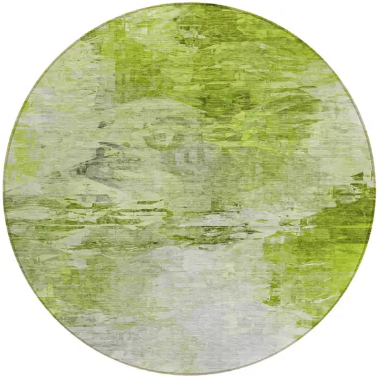 8' Artichoke Green And Lime Green Round Abstract Washable Indoor Outdoor Area Rug Photo 2