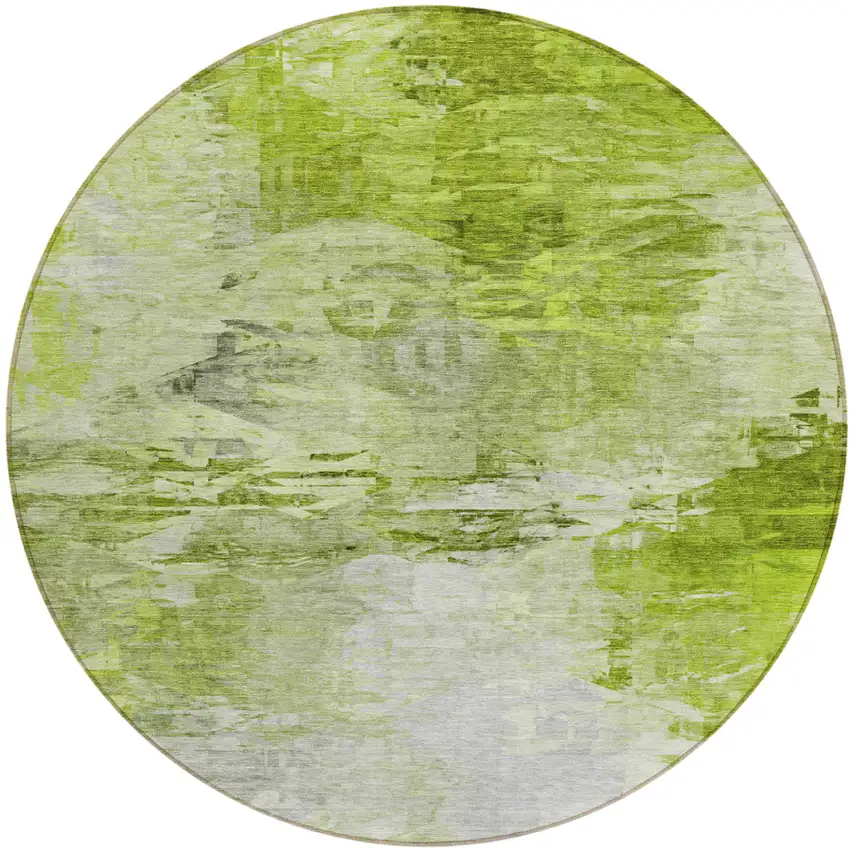 8' Artichoke Green And Lime Green Round Abstract Washable Indoor Outdoor Area Rug Photo 2