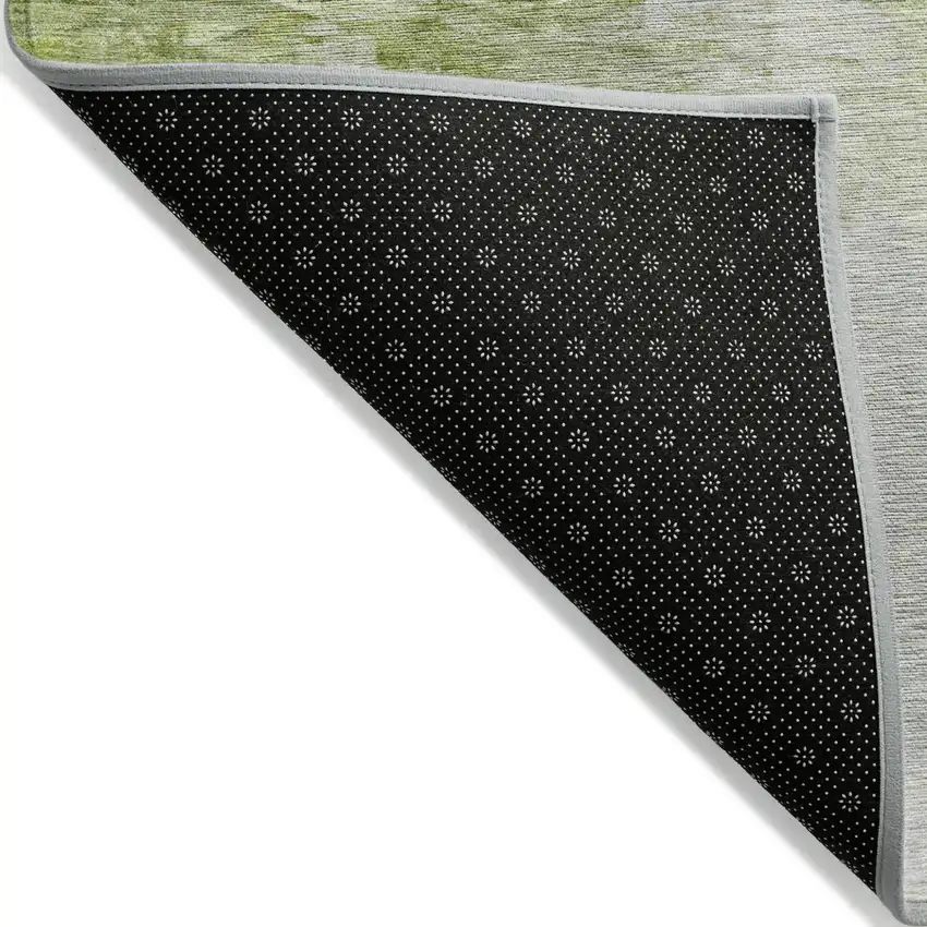8' Artichoke Green And Lime Green Round Abstract Washable Indoor Outdoor Area Rug Photo 4