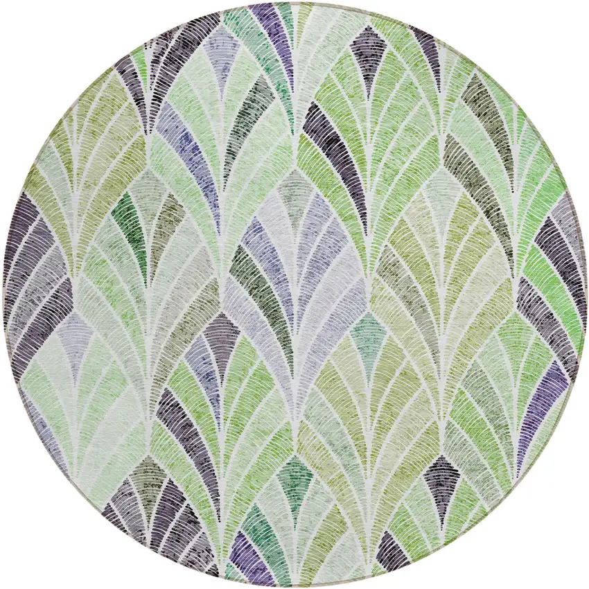 8' Artichoke Green And Mint Green Round Geometric Washable Indoor Outdoor Area Rug Photo 2