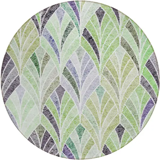 8' Artichoke Green And Mint Green Round Geometric Washable Indoor Outdoor Area Rug Photo 2