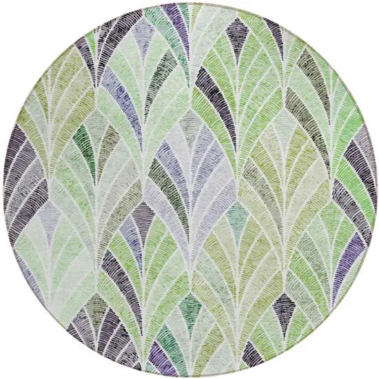 8' Artichoke Green And Mint Green Round Geometric Washable Indoor Outdoor Area Rug Photo 2