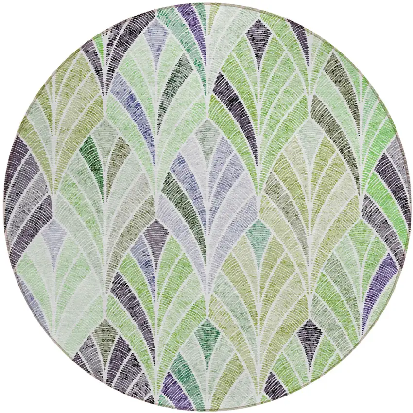 8' Artichoke Green And Mint Green Round Geometric Washable Indoor Outdoor Area Rug Photo 2