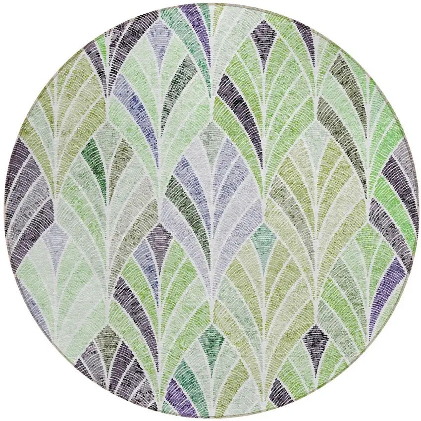 8' Artichoke Green And Mint Green Round Geometric Washable Indoor Outdoor Area Rug Photo 7