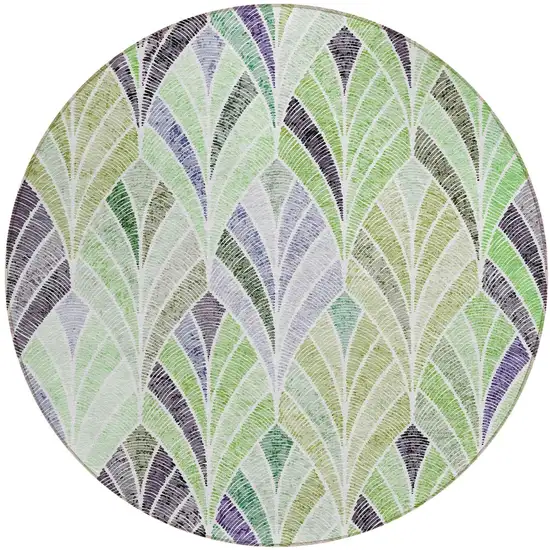8' Artichoke Green And Mint Green Round Geometric Washable Indoor Outdoor Area Rug Photo 7