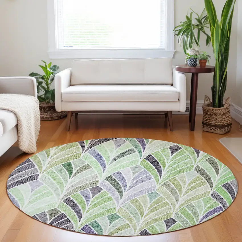 8' Artichoke Green And Mint Green Round Geometric Washable Indoor Outdoor Area Rug Photo 9