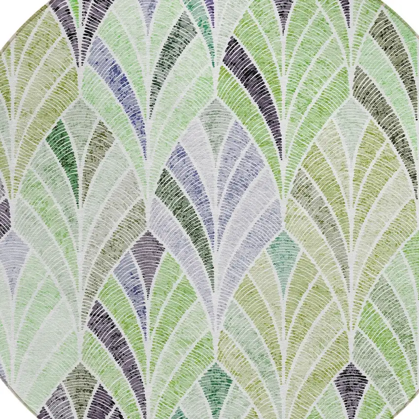 8' Artichoke Green And Mint Green Round Geometric Washable Indoor Outdoor Area Rug Photo 6
