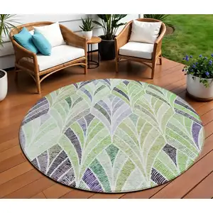 Photo of 8' Artichoke Green And Mint Green Round Geometric Washable Indoor Outdoor Area Rug