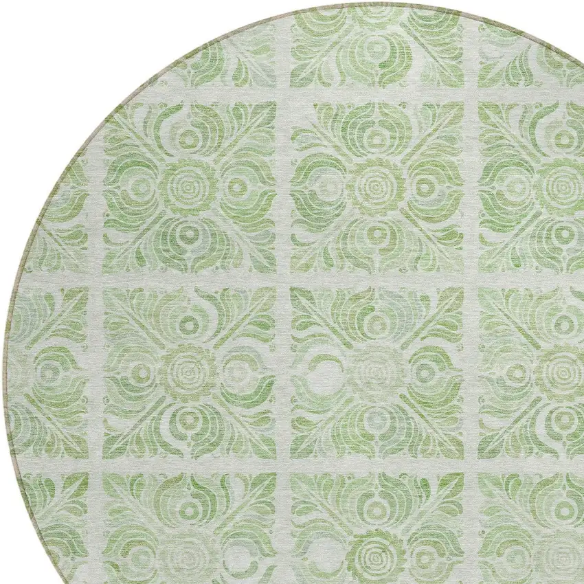 8' Artichoke Green And Mint Green Round Medallion Washable Indoor Outdoor Area Rug Photo 4