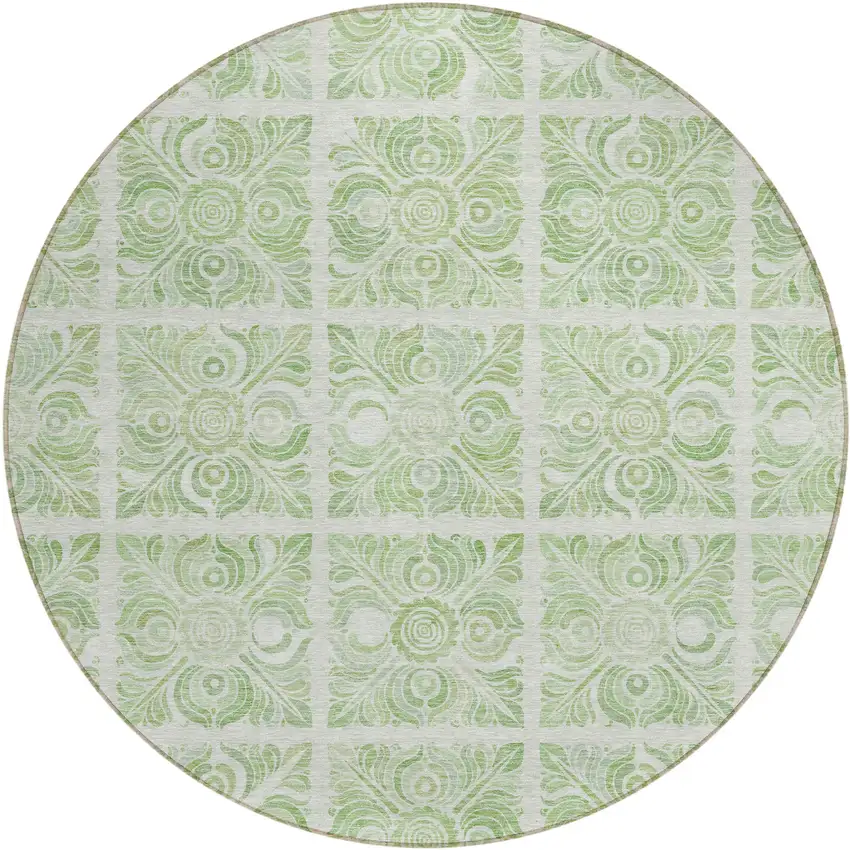 8' Artichoke Green And Mint Green Round Medallion Washable Indoor Outdoor Area Rug Photo 2