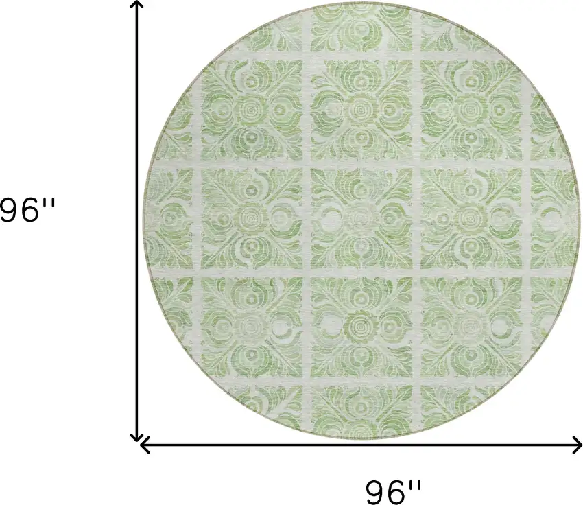 8' Artichoke Green And Mint Green Round Medallion Washable Indoor Outdoor Area Rug Photo 3