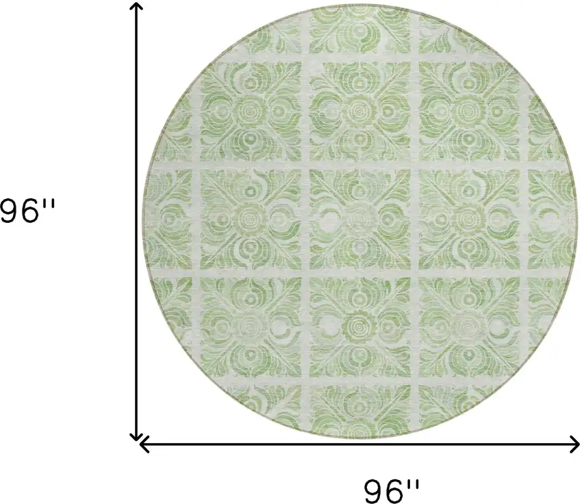 8' Artichoke Green And Mint Green Round Medallion Washable Indoor Outdoor Area Rug Photo 3