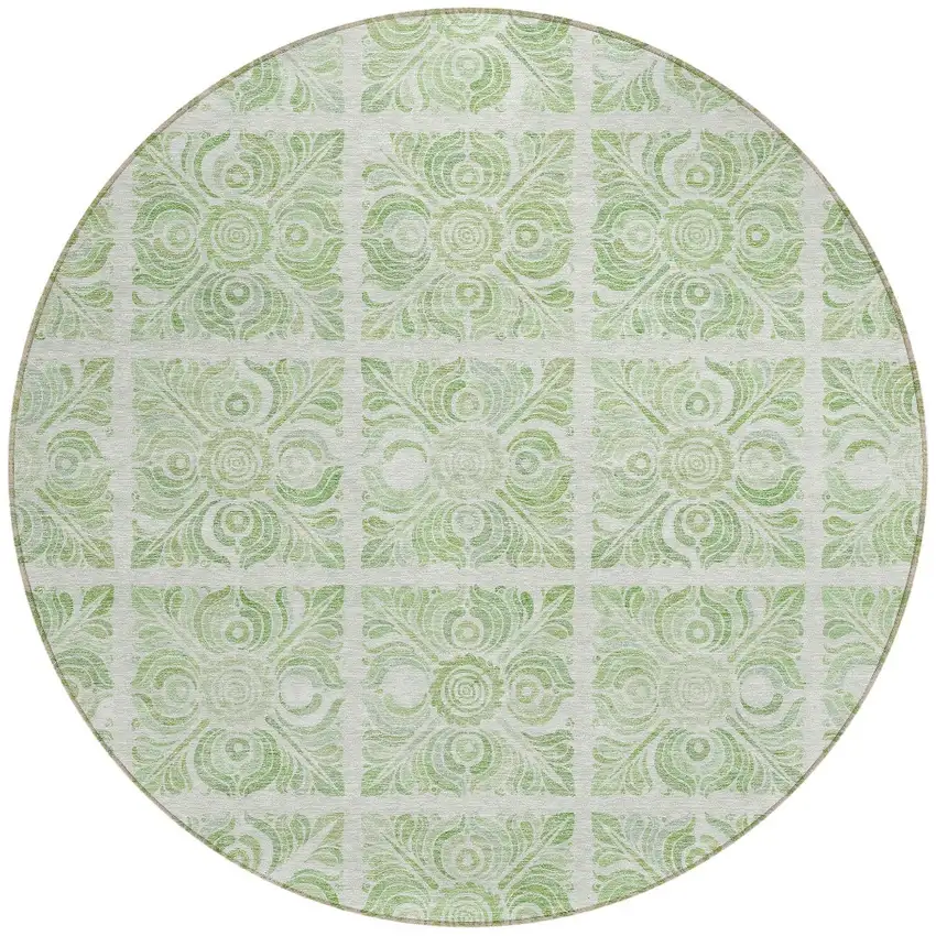 8' Artichoke Green And Mint Green Round Medallion Washable Indoor Outdoor Area Rug Photo 5