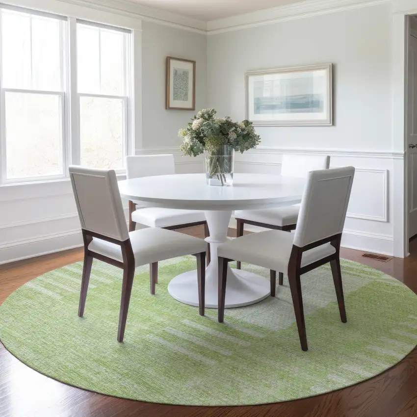8' Artichoke Green And Mint Green Round Striped Washable Indoor Outdoor Area Rug Photo 7