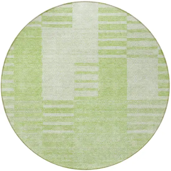 8' Artichoke Green And Mint Green Round Striped Washable Indoor Outdoor Area Rug Photo 5