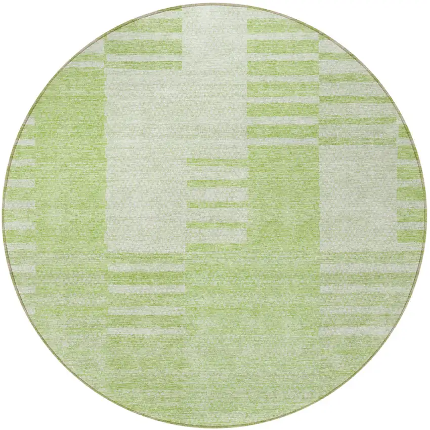 8' Artichoke Green And Mint Green Round Striped Washable Indoor Outdoor Area Rug Photo 5
