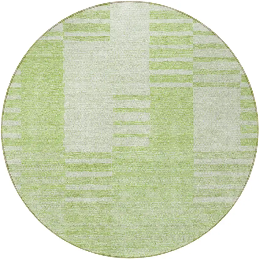 8' Artichoke Green And Mint Green Round Striped Washable Indoor Outdoor Area Rug Photo 5