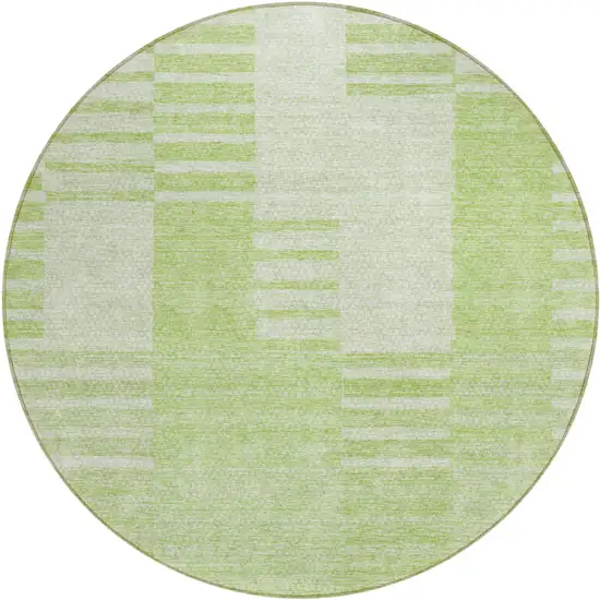 8' Artichoke Green And Mint Green Round Striped Washable Indoor Outdoor Area Rug Photo 2