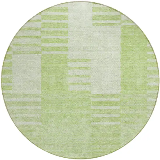 8' Artichoke Green And Mint Green Round Striped Washable Indoor Outdoor Area Rug Photo 2