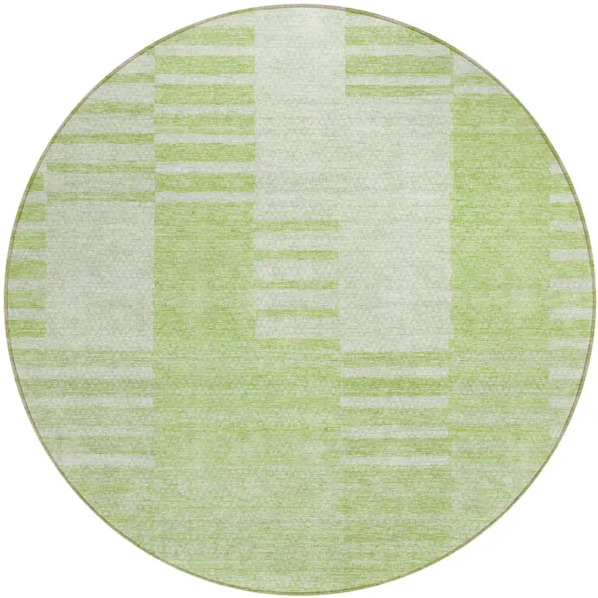 8' Artichoke Green And Mint Green Round Striped Washable Indoor Outdoor Area Rug Photo 2