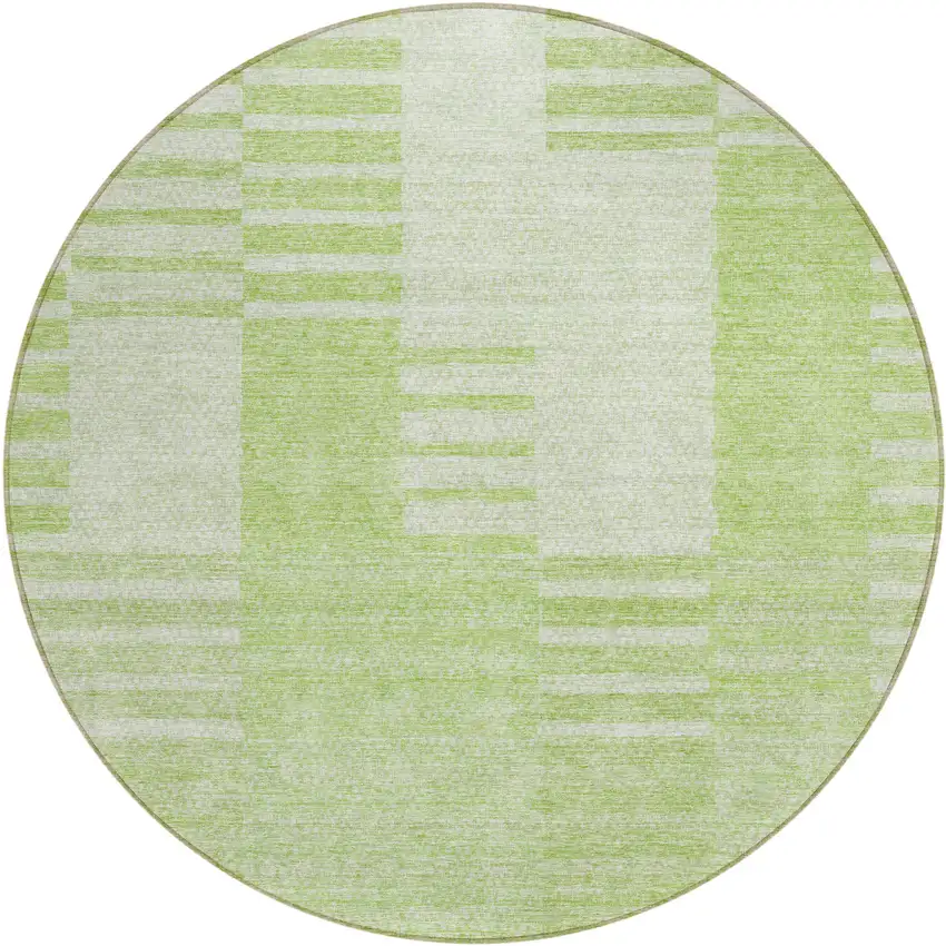 8' Artichoke Green And Mint Green Round Striped Washable Indoor Outdoor Area Rug Photo 2