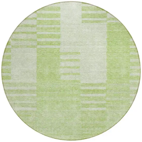 8' Artichoke Green And Mint Green Round Striped Washable Indoor Outdoor Area Rug Photo 4