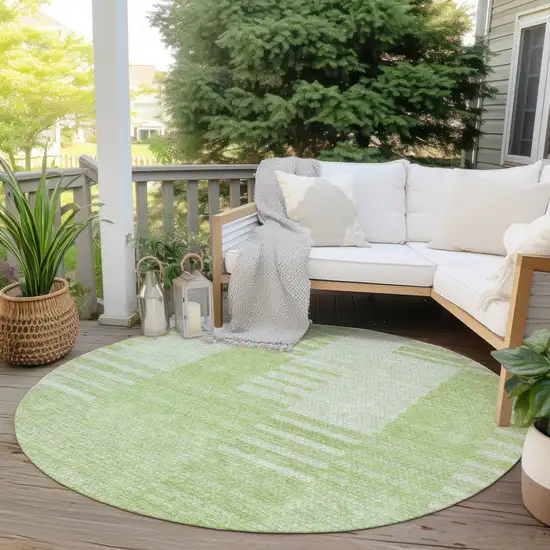 8' Artichoke Green And Mint Green Round Striped Washable Indoor Outdoor Area Rug Photo 6