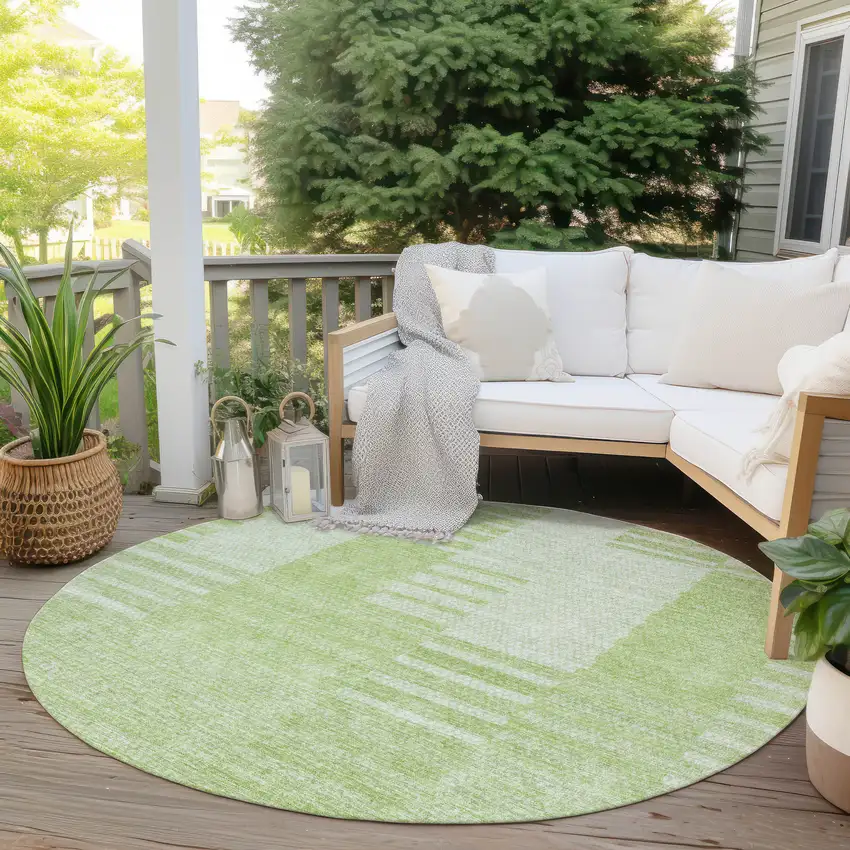 8' Artichoke Green And Mint Green Round Striped Washable Indoor Outdoor Area Rug Photo 6