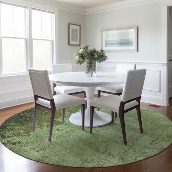 8' Artichoke Green And Olive Green Round Abstract Washable Indoor Outdoor Area Rug Photo 6